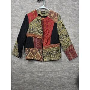 Aline Jacket Womens Medium Multicolor Patchwork Floral Fringe Zip Boho